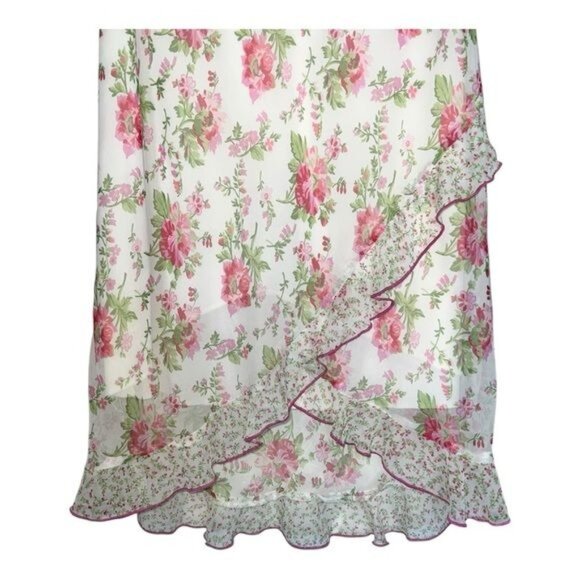 Speechless Skirt Womens L White Pink Floral Ruffle Midi Polyester USA Made - Picture 3 of 6